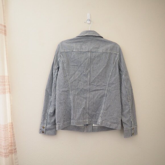 * LOFT Blue White Railroad Stripe Utility Jacket sz M - Picture 7 of 8